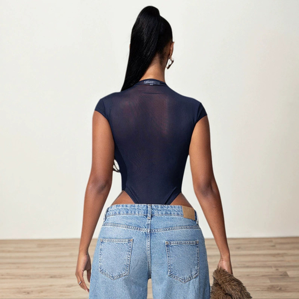 ZARA Summer Sexy Sheer Mesh Bodysuit with Metal Buckle Slim Fit